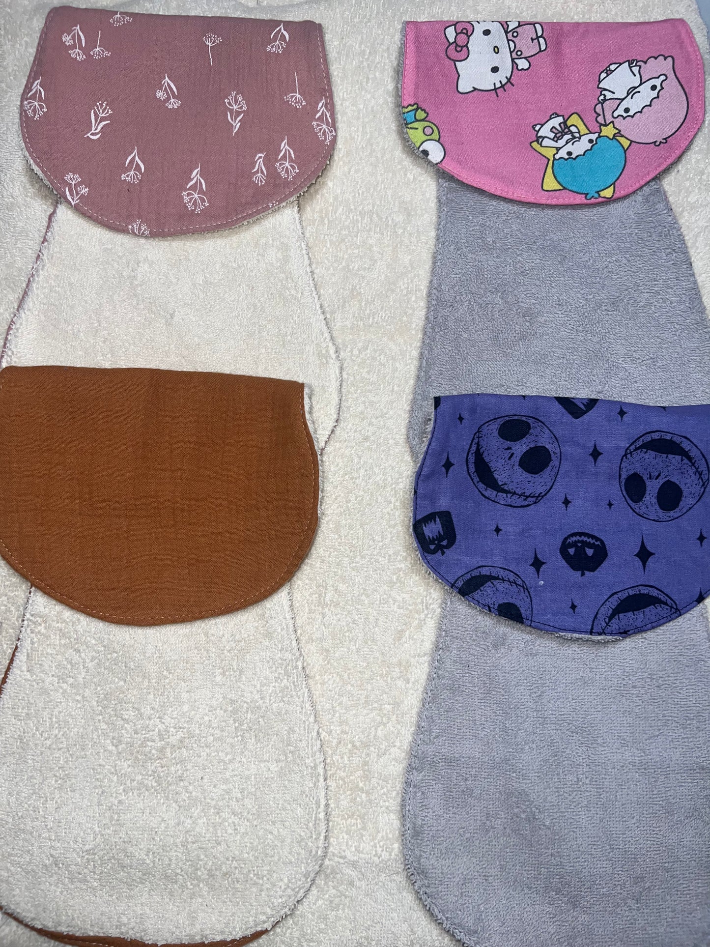 Character bibs, burp cloth set